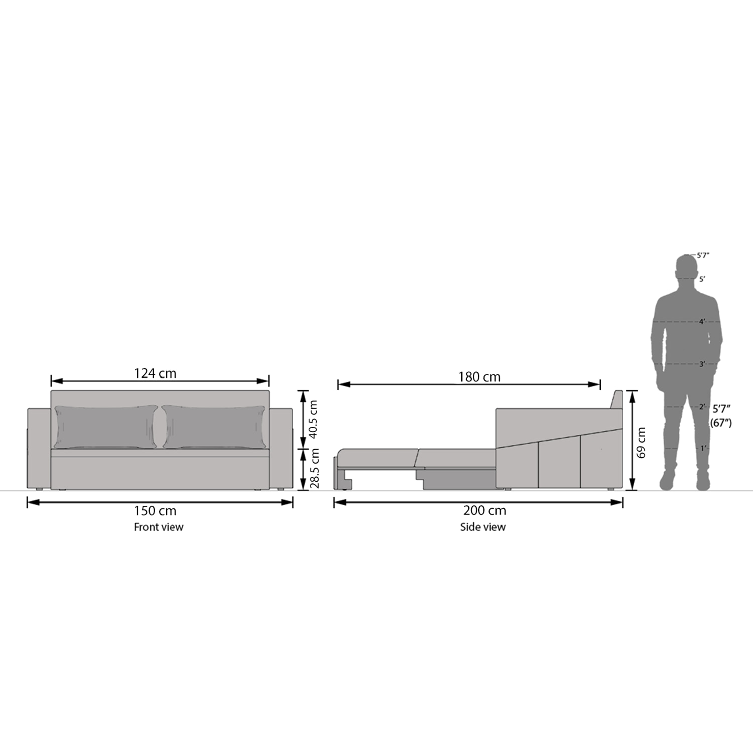 Camden Compact 3 Seater Pull Out Sofa cum Bed In Vapour Grey Colour