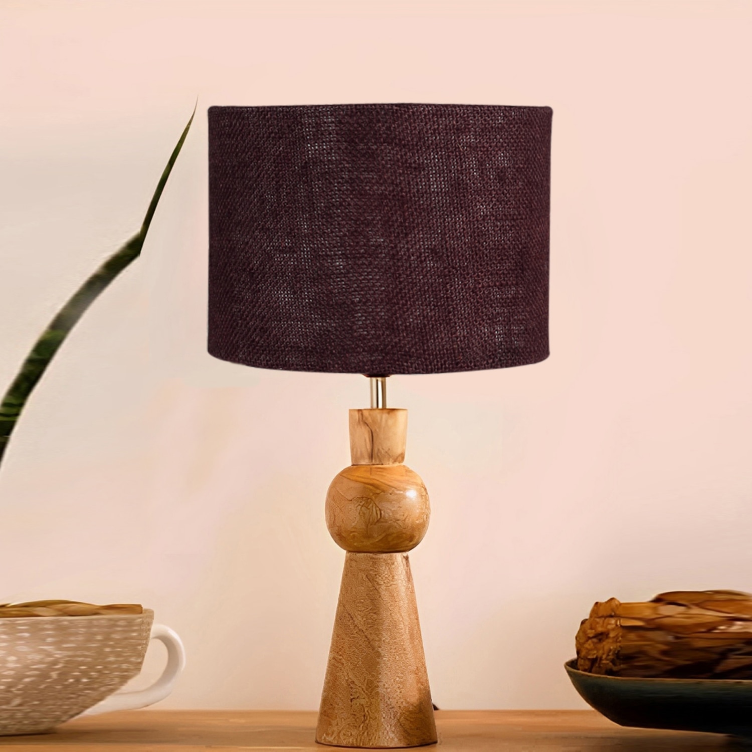 Devansh Brown Jute Table Lamp With Wood Natural Base (7X18.25 Inches)-17