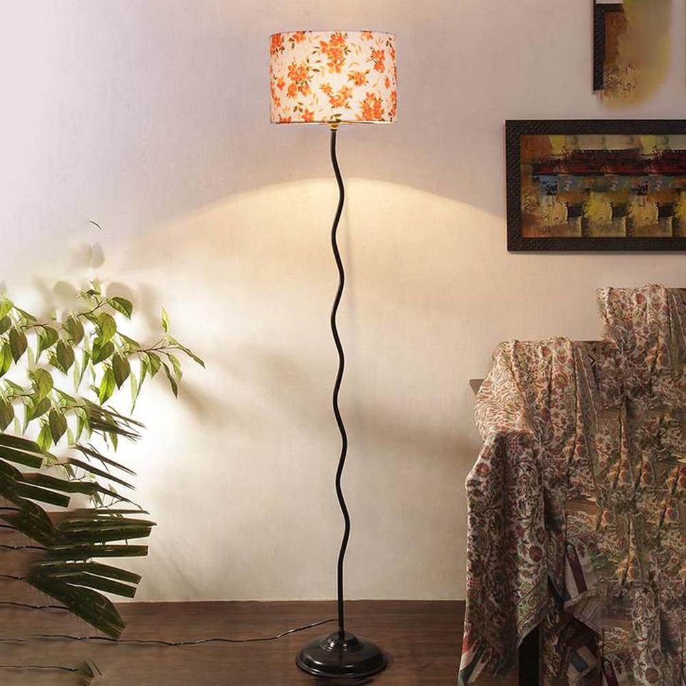 Gwendolyn Zig Zag Iron Floor lamp with Cotton Drum Multicolor Shade (Z28)