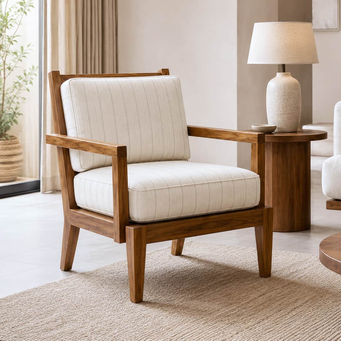 Rene High Back Accent Chair in Teak Finish - HomeDfy