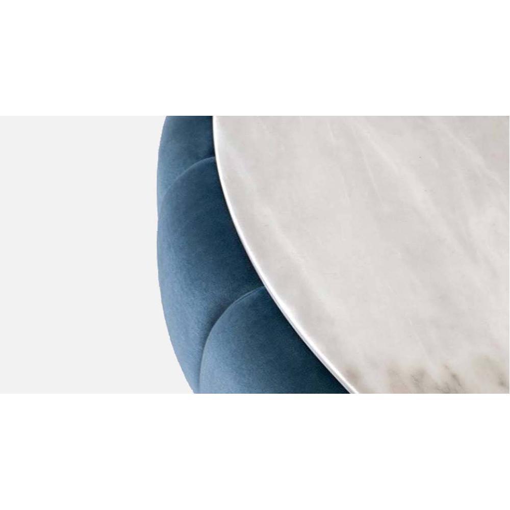 Brit Round Upholstered Coffee Table With Ms Base In Gold Colour & White Stone Top
