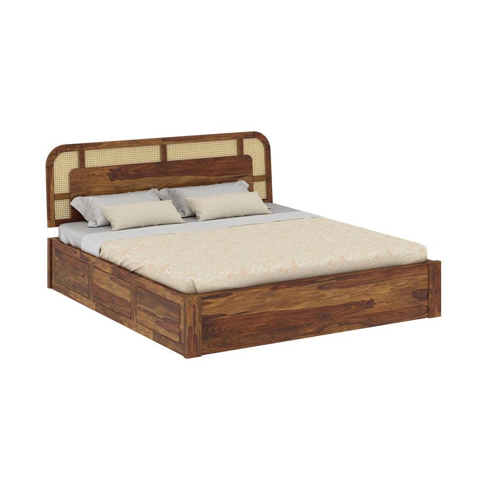 Sunburst Ratan Solid Wood King Size Storage Bed