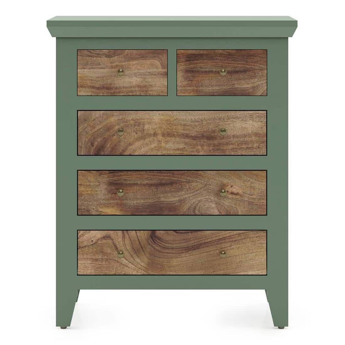 Avelin Chest of Drawer-Finish- Sage green with Burnt mango - Metal Channel