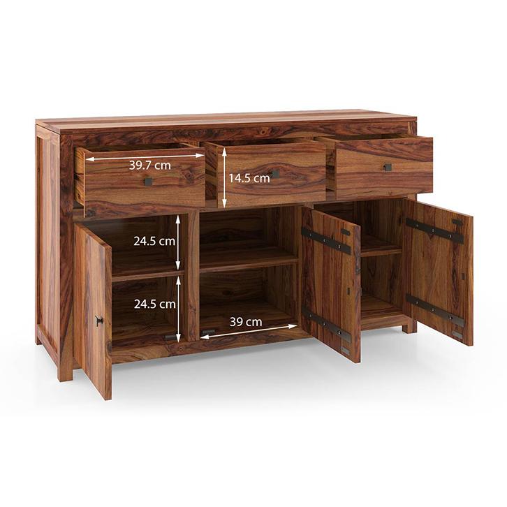 Striado Solid Wood Sideboard in Teak Finish