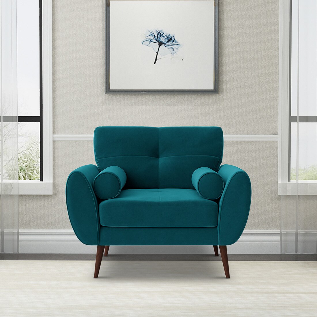 Faro Velvet 1 Seater Sofa in T Blue Colour