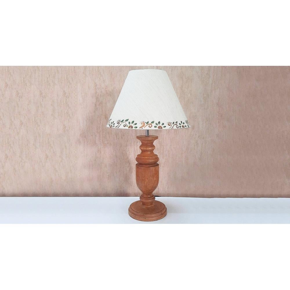 Hawley Brown Handmade Ethenic wooden Table lamp in Trophy design with Handpainted Border on Beige fabric shade