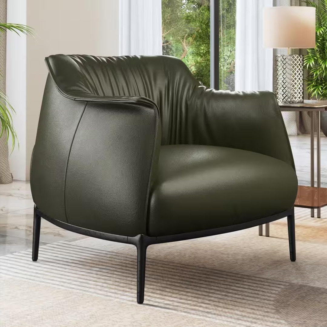 Odette Lounge Chair In Army Green Leather