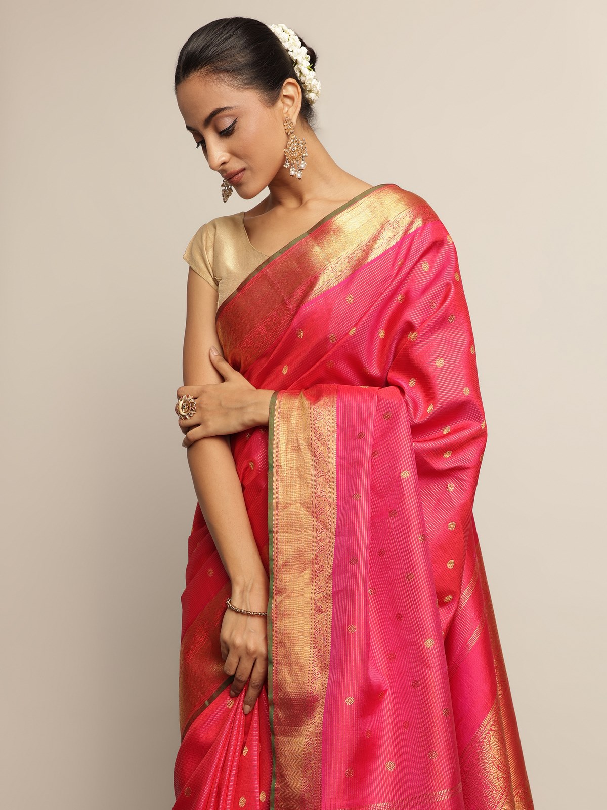 Dark Pink Silk Kancheepuram Saree