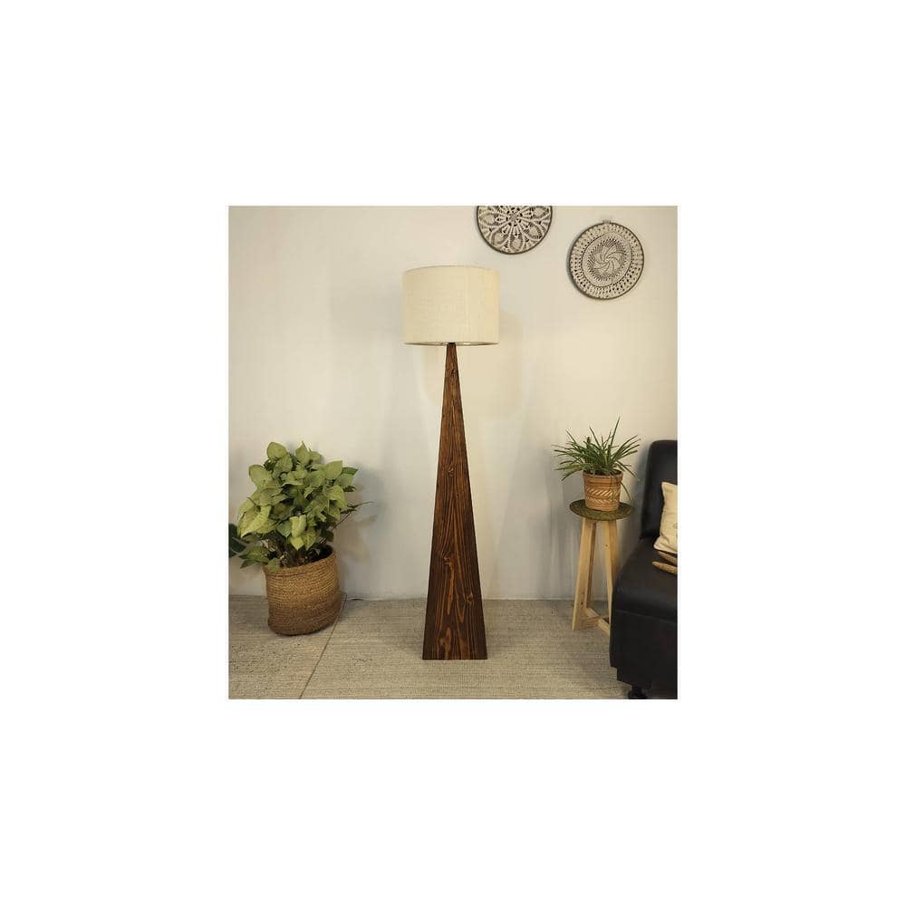 Monolith Wooden Floor Lamp with Brown Base and Jute Fabric Lampshade