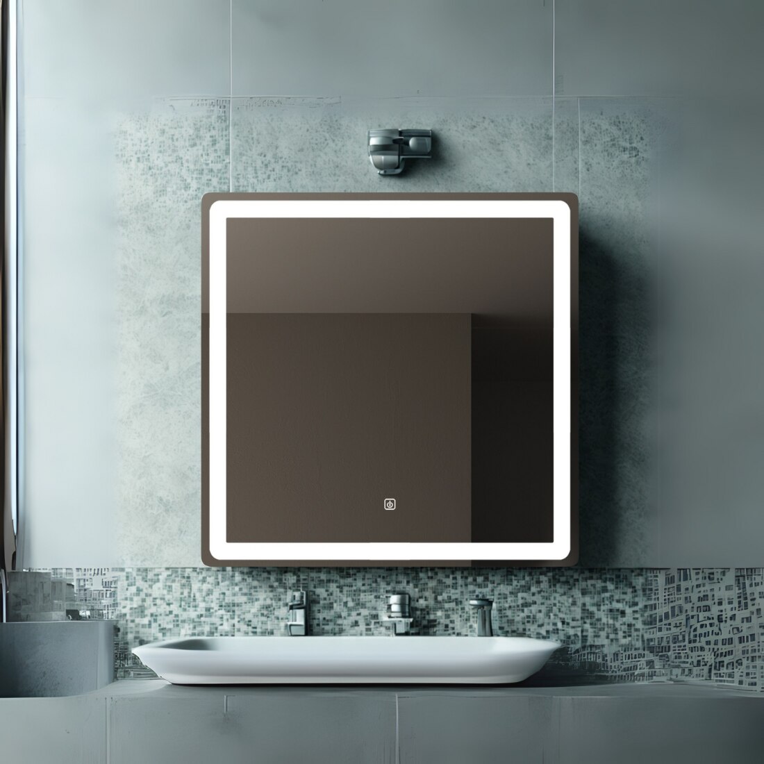 Modern Square Wall LED Mirror with Anodized Aluminum Frame Rose Gold Matte Black Brushed Silver
