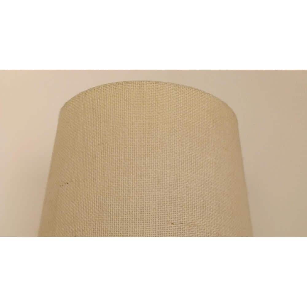 Libra Brown Wooden Table Lamp with White Fabric Lampshade