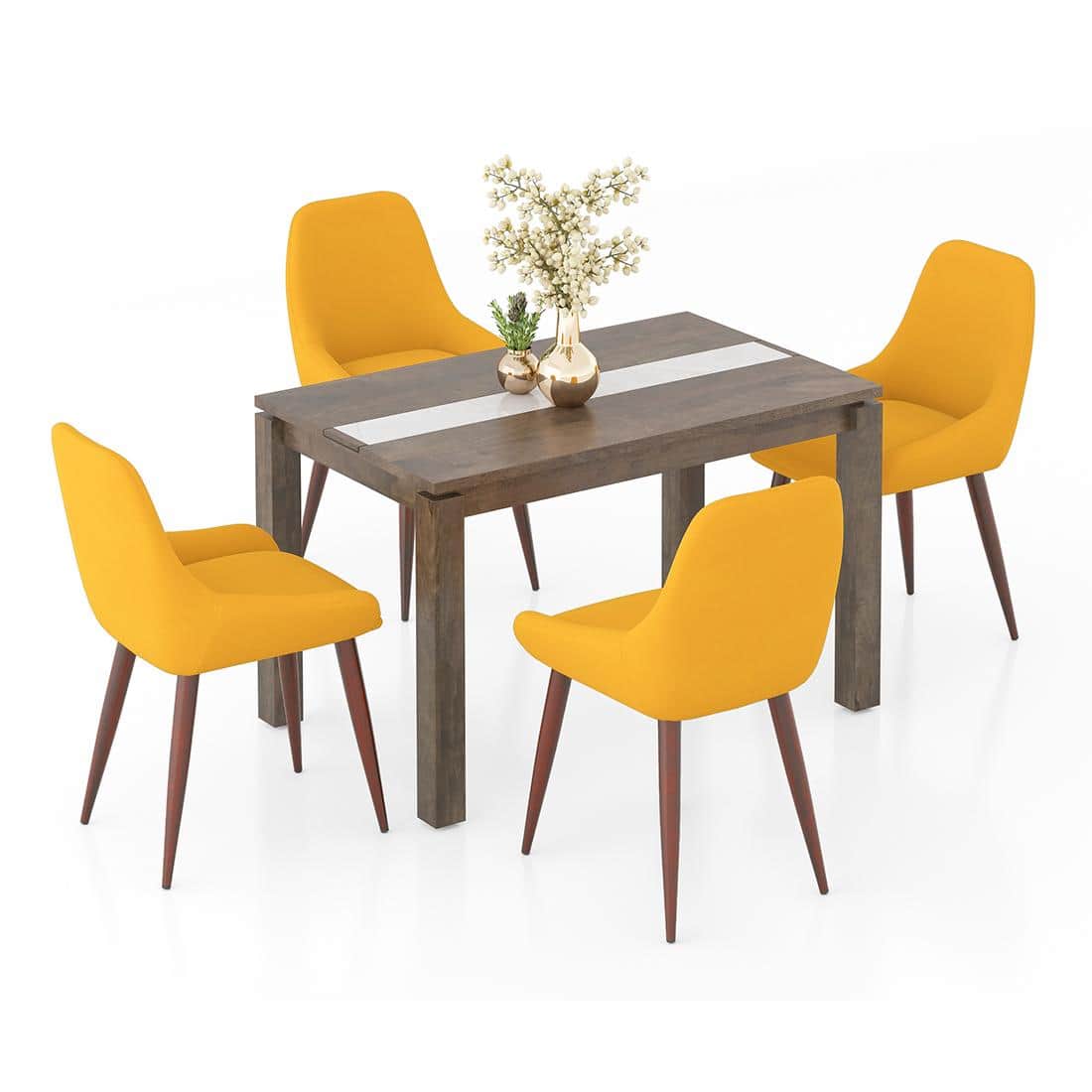 Atlas Crest Solid Wood 4 Seater Dining Table With Rickman Lounge Chairs