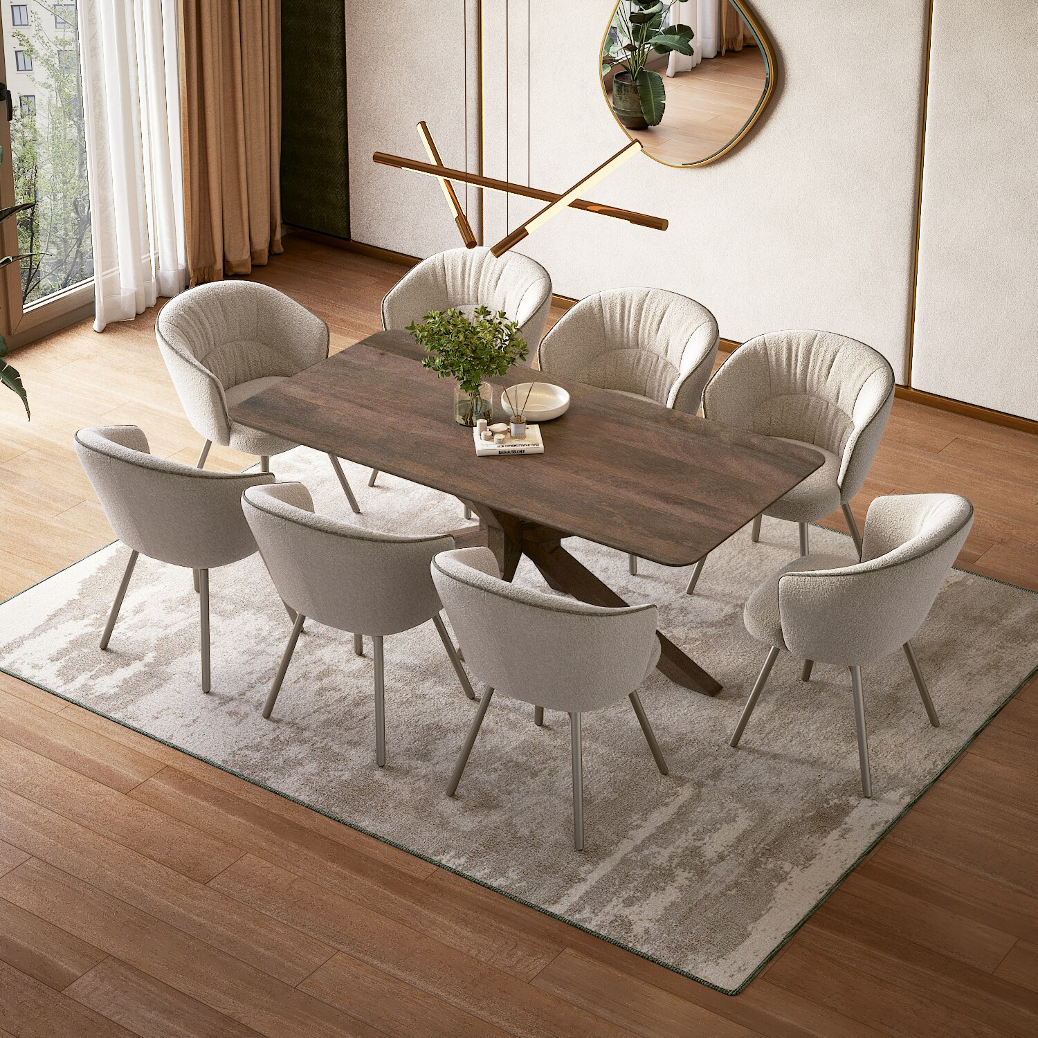 Anderson Solid Wood 8-Seater Dining Table With Set of 4 Calix Dining Chair
