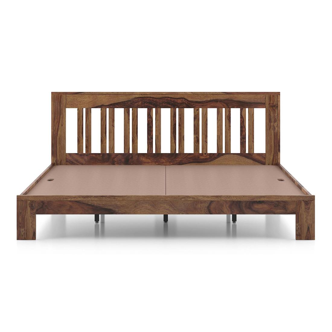Beirut Solid Wood Bed Queen Size In Teak Finish