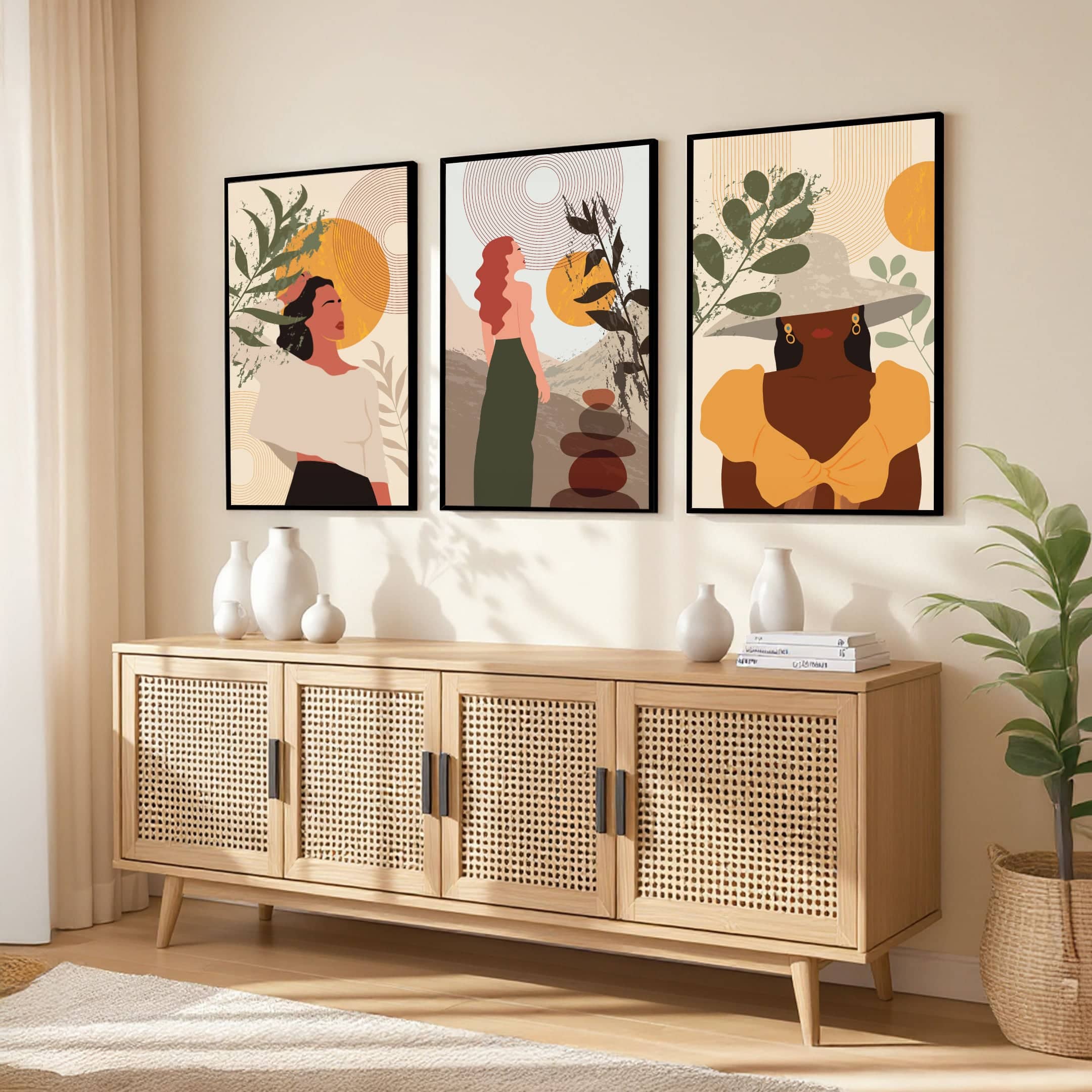 The Castle Decor Boho Abstract Botanical Wall Art Set of 3 Design 7 11x17 Inch - The Castle Decor