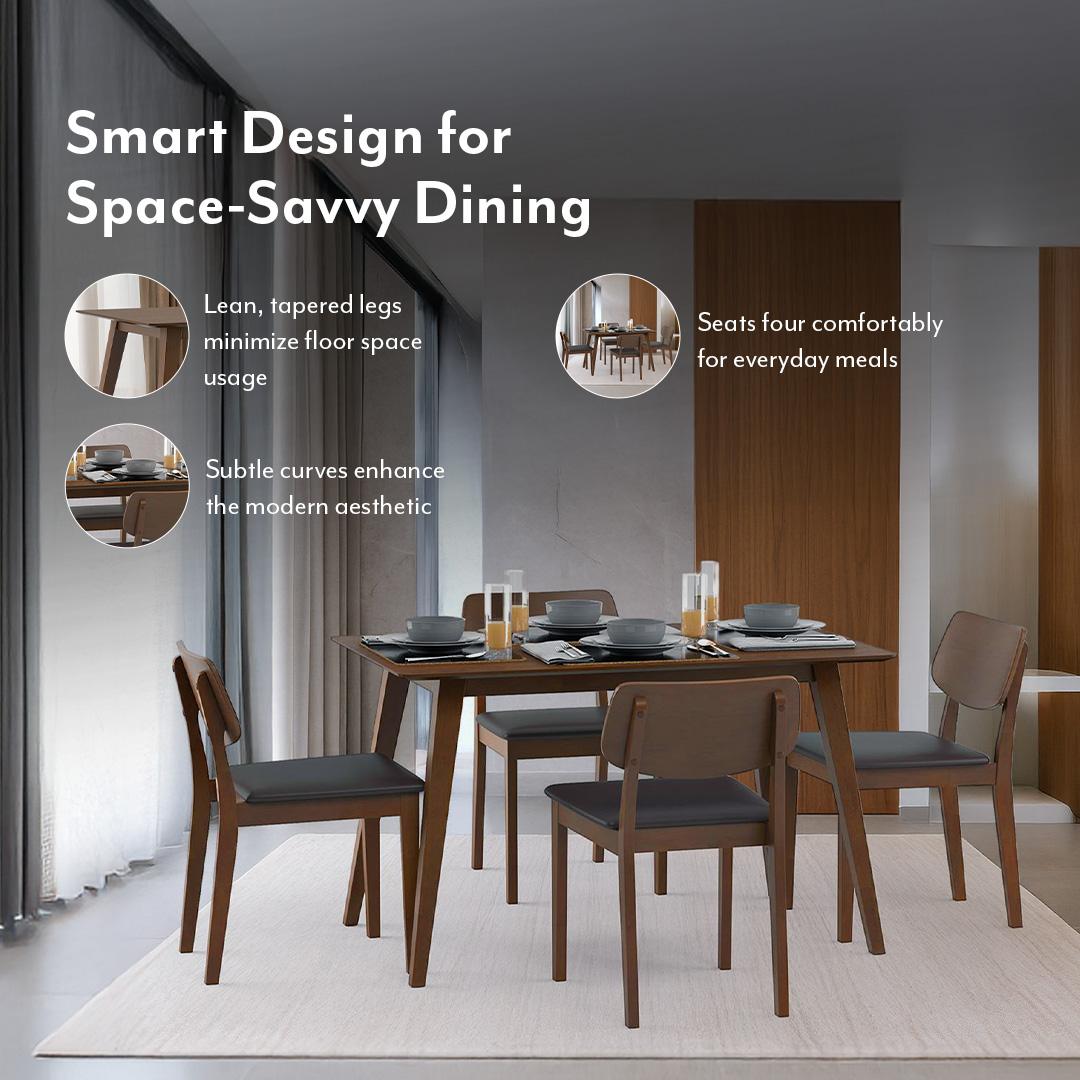 Lawson Solid Wood 4 Seater Dining Table In Walnut Finish