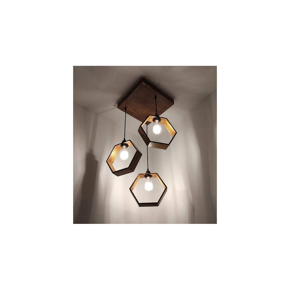 Hexagram Brown Solid Wood Cluster Hanging Light
