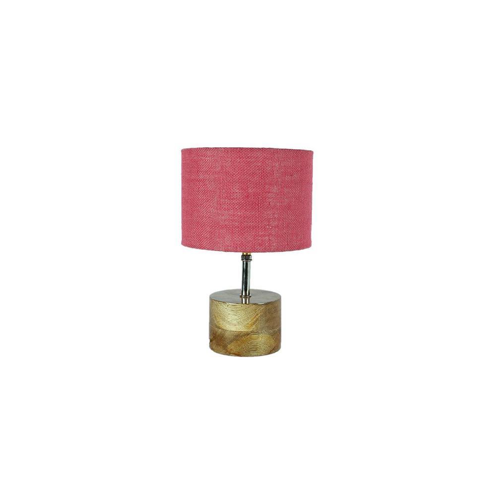 Hurst Pink Natural Fiber Shade Table Lamp with Natural Wooden Base