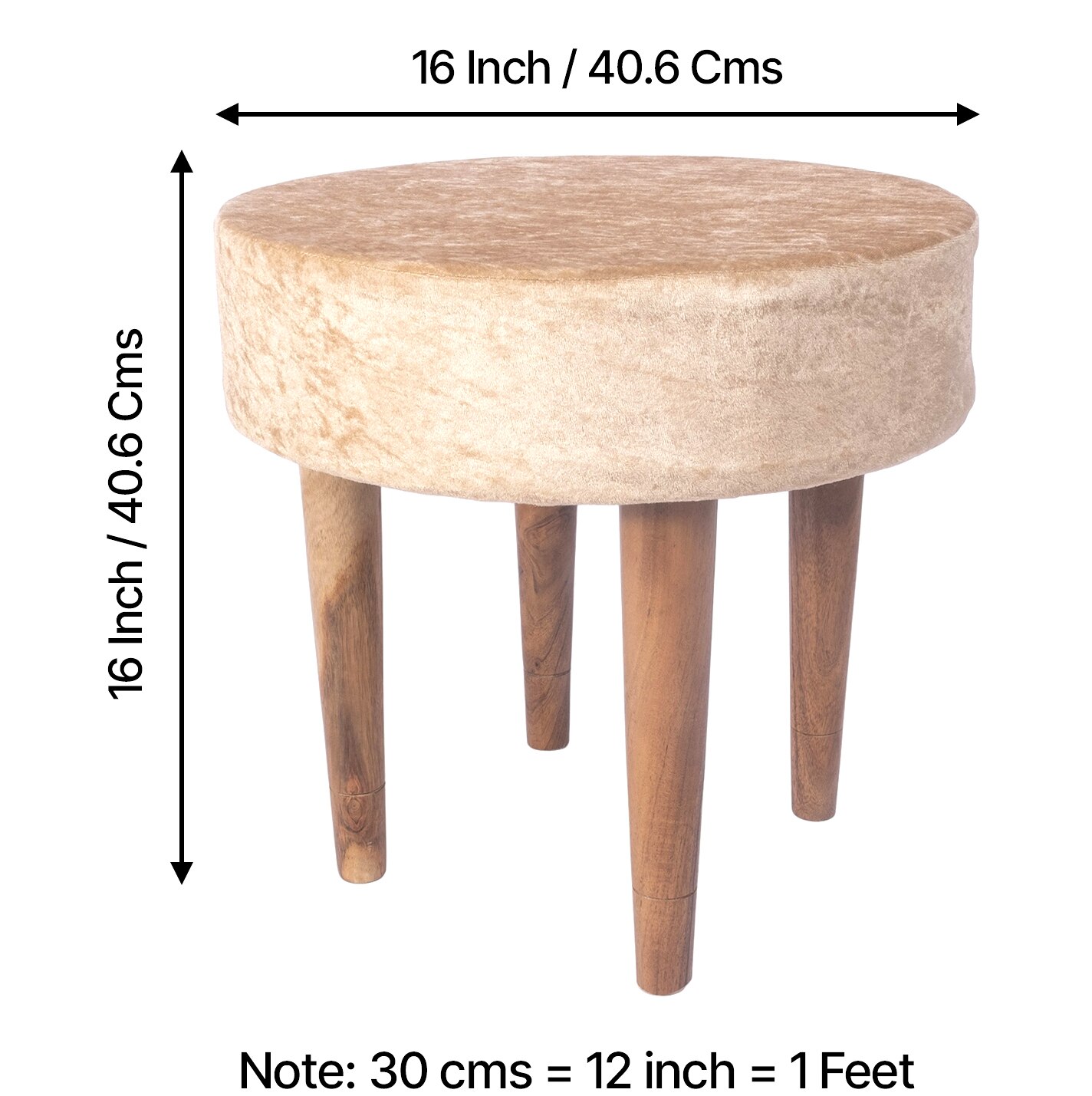 Nayla Solid Wood Stool in Ivory Sparkle Velvet Fabric