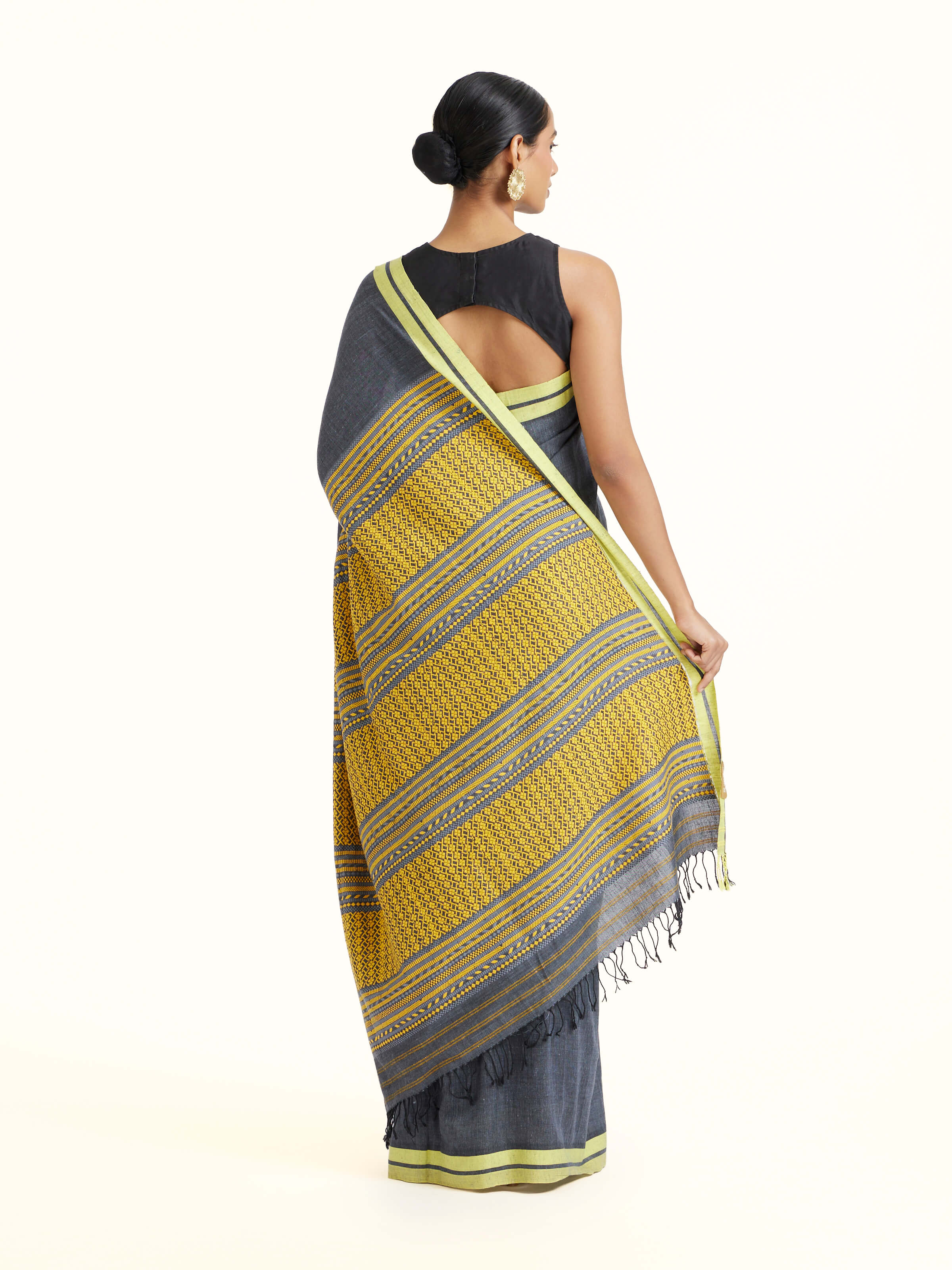 Back view of the Grey Cotton Silk Saree