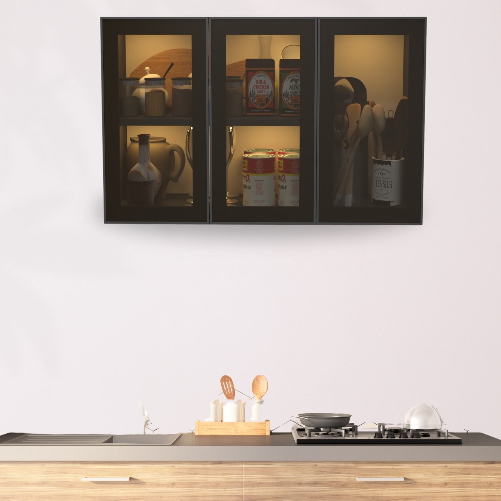 Aluminium Black Profile 3 Tinted Glass Handless Shutter  In Slate Grey Finish - Speciality Panels