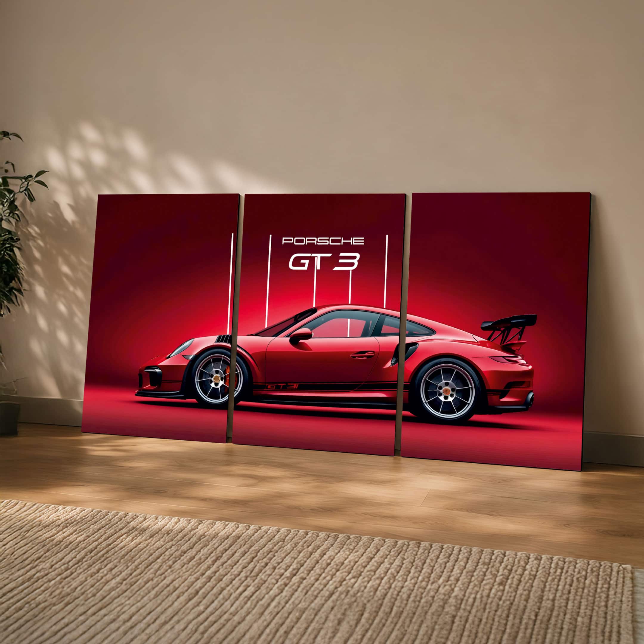The Castle Decor Red Porsche GT3 Sports Car Wall Art Set of 3 16x24 Inch - The Castle Decor