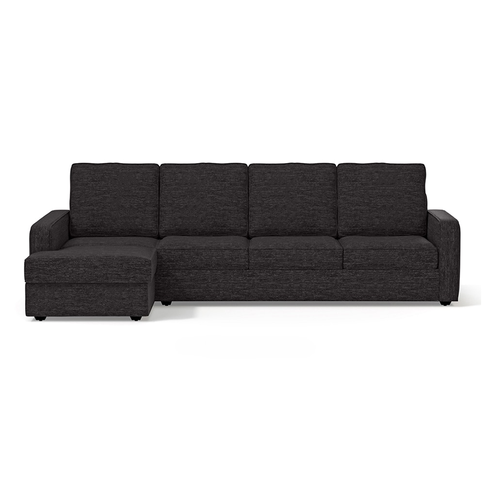 Apollo Compact Sofa (Colour : Graphite Grey, Cushion : Hard, Back Type : High Back, Seating Capacity : Left Aligned 3 Seater + Left Aligned Chaise + Ottoman) - Urban Ladder