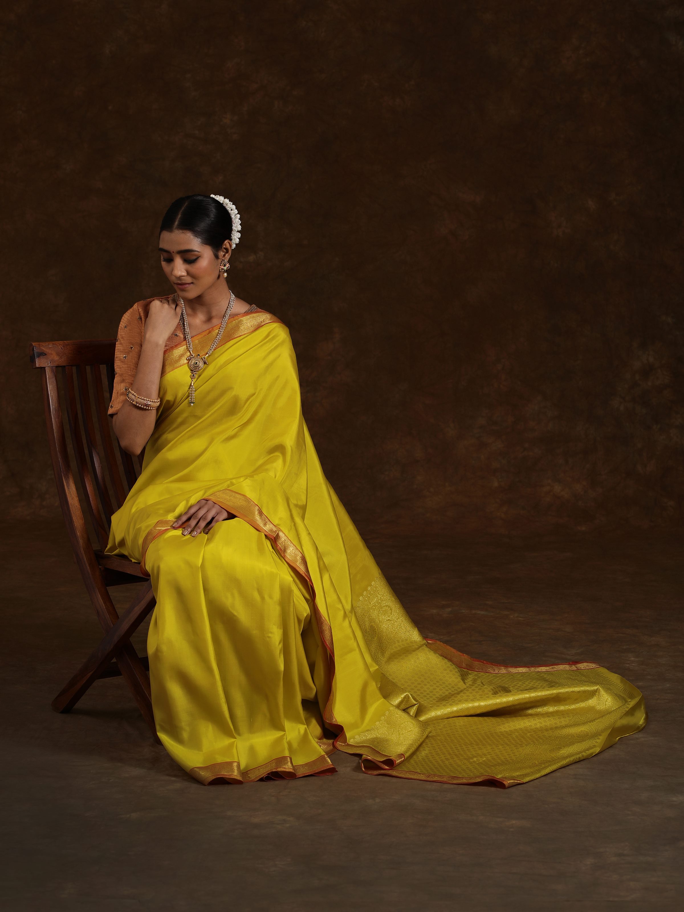 Mustard Silk Dharmavaram Saree