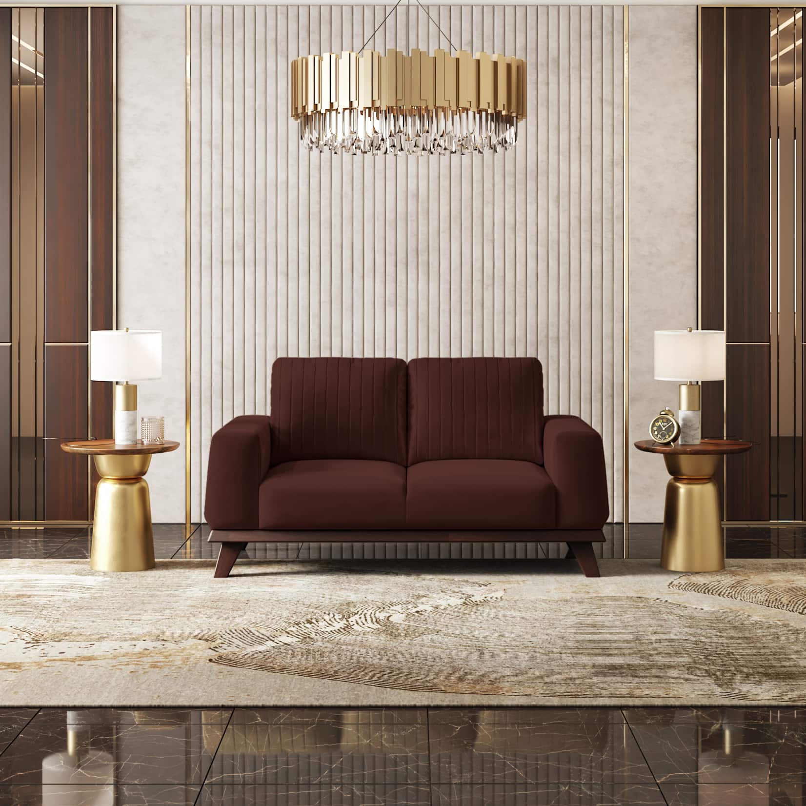 Granada Premium 2 Seater Fabric Sofa in Deep Crimson Velvet Colour