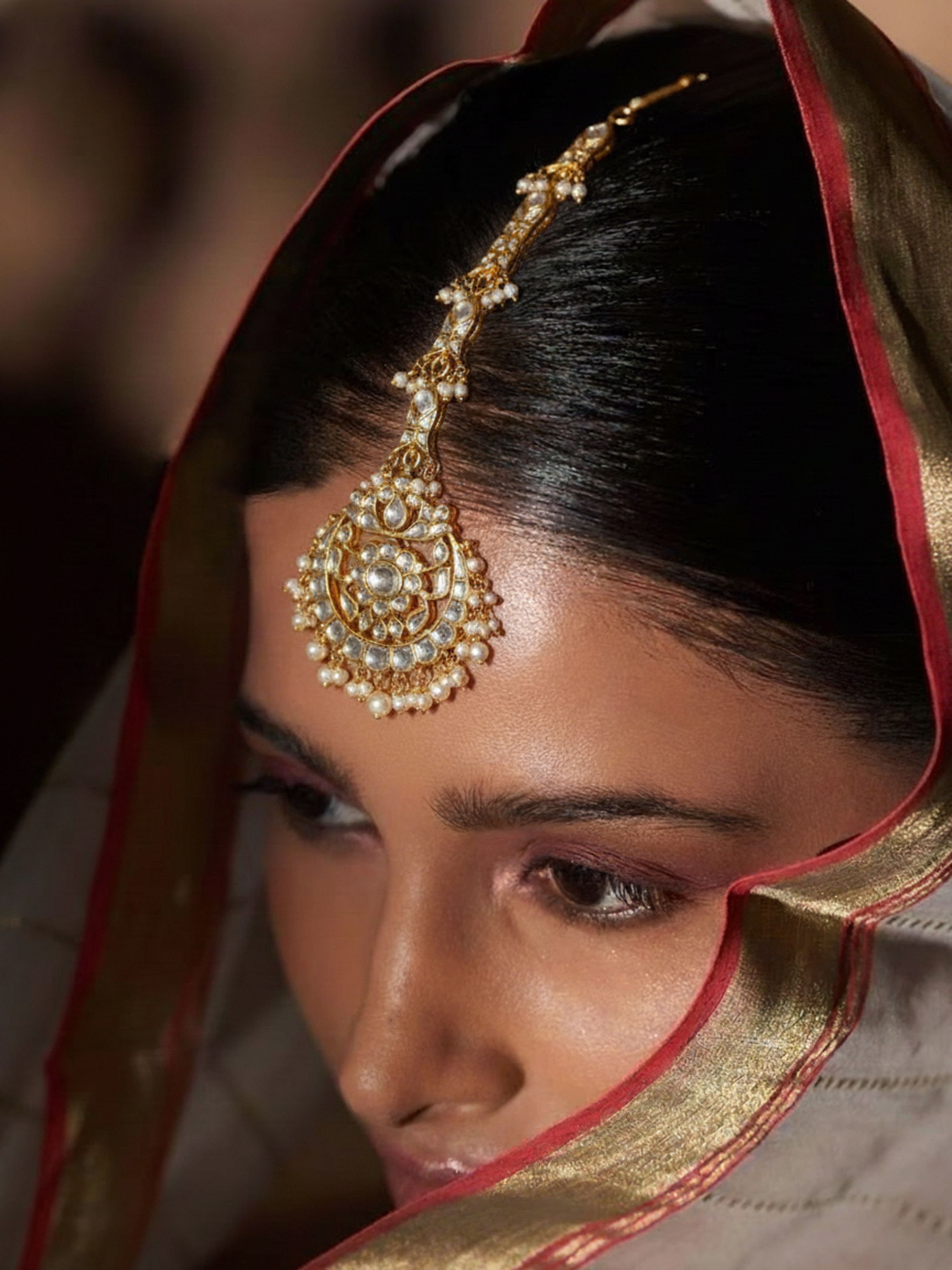 Lifestyle view of Silver Smithing maang tika