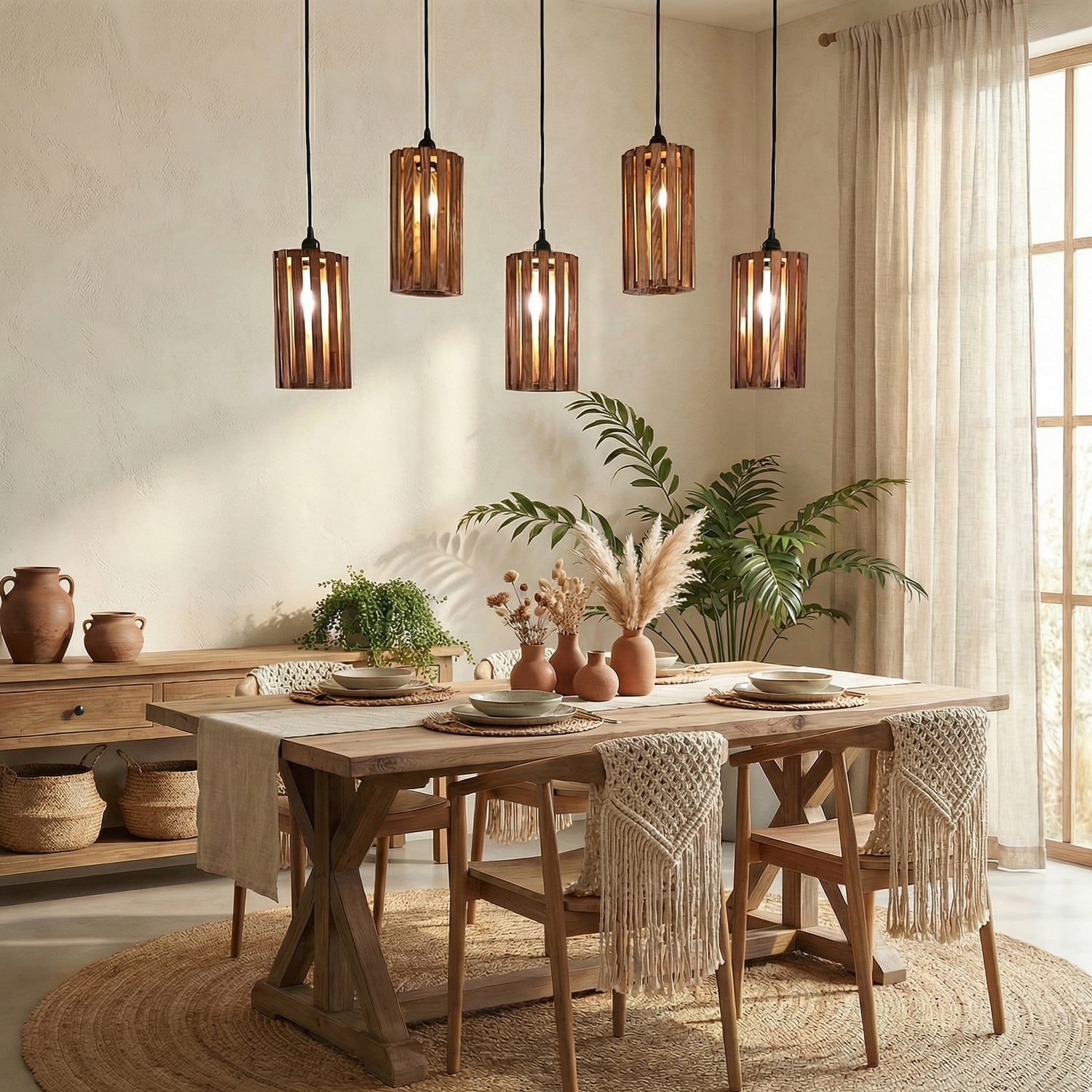 Casa 5 Series Brown Solid Wood Cluster Hanging Light - Symplify