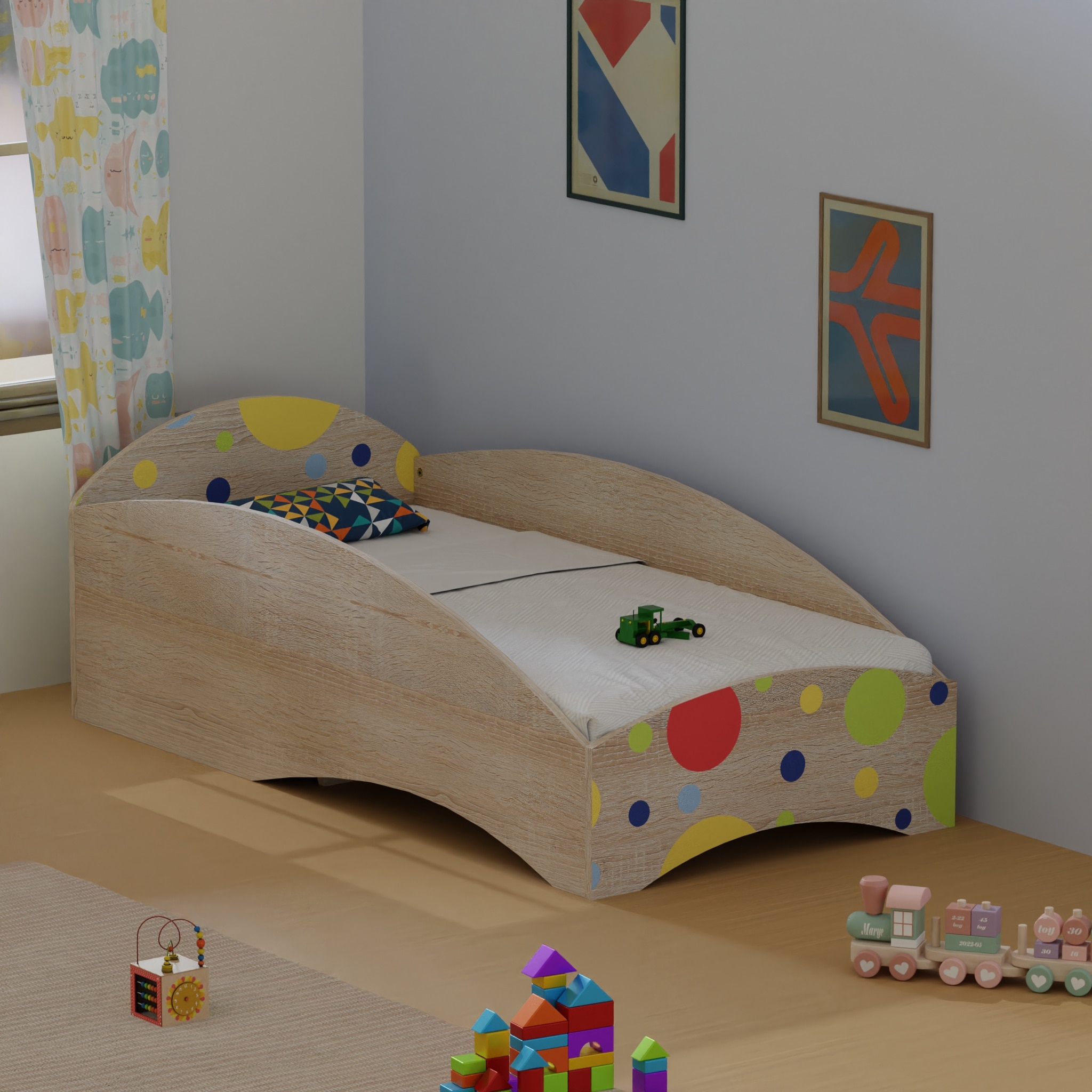 Loopy Loop Toddler Bed in Oak and Multicolor