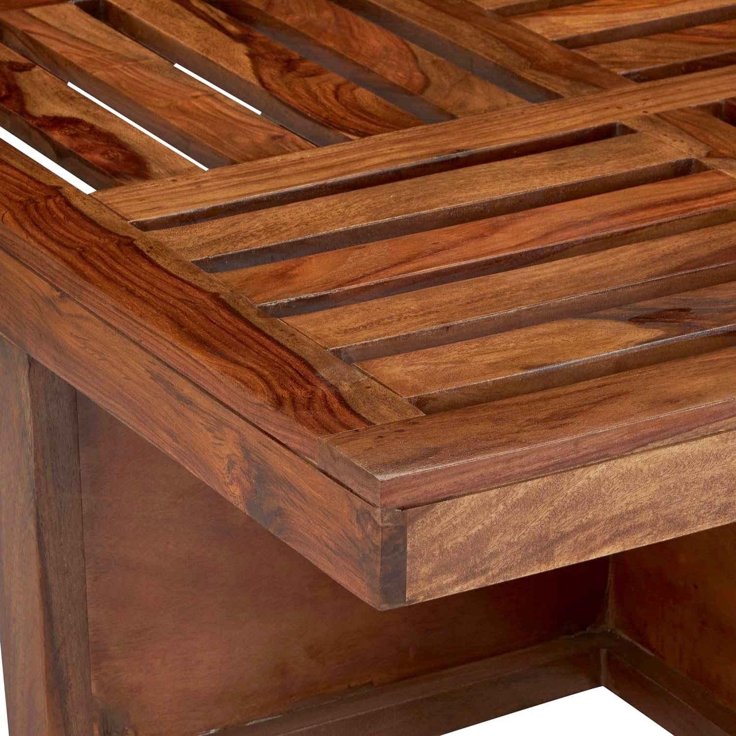 Palladio Sheesham Wood Accent Coffee Table Set With 4 Stools In Natural Teak Finish