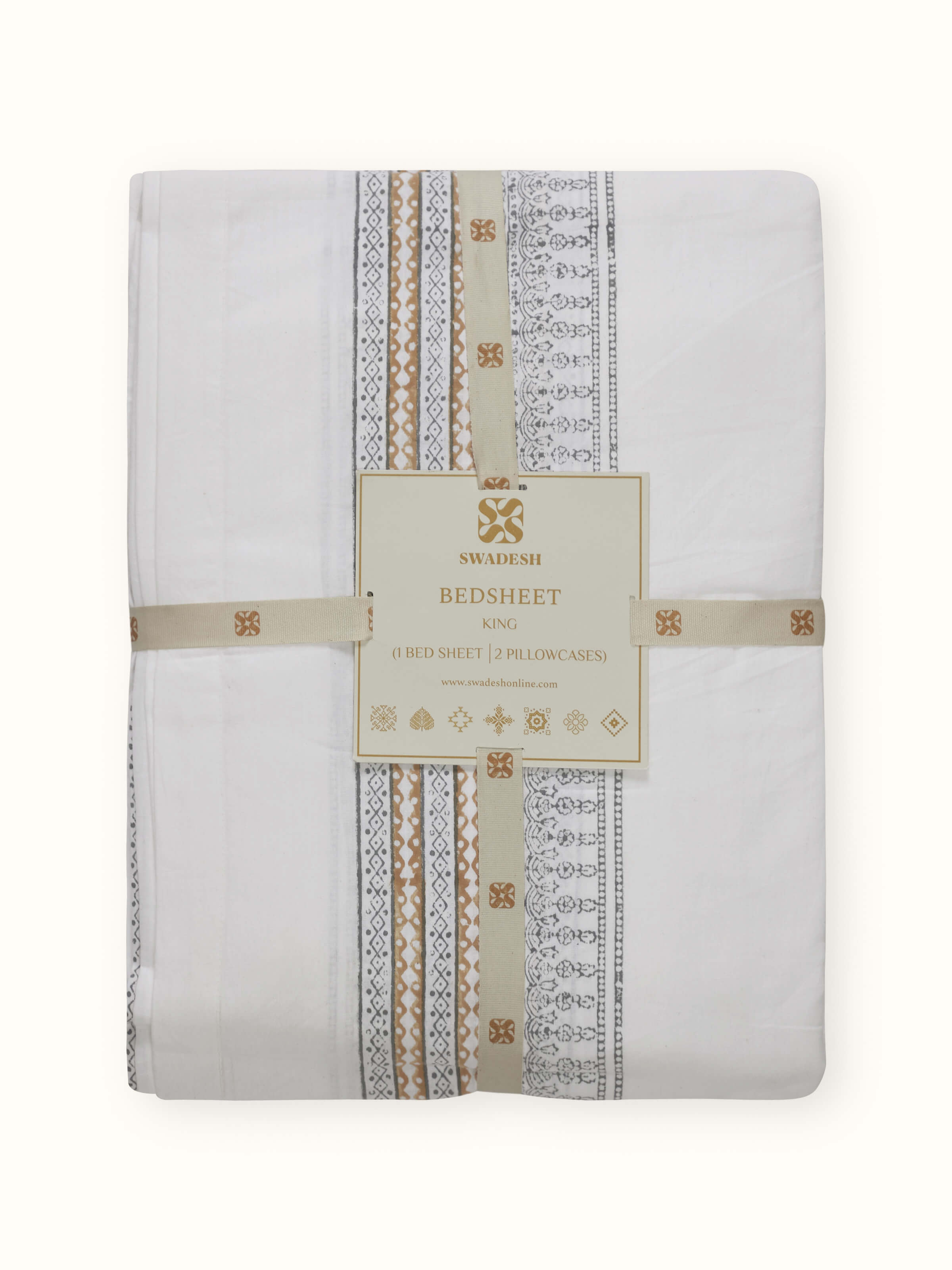 Orion Cotton Sanganeri Hand Block Print Stripe King-size Bedsheet Set