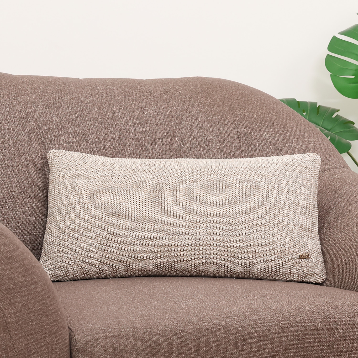 Violette Knit Cushion Cover  Cloud Dancer Oatmeal 12X20  Inches - Pluchi