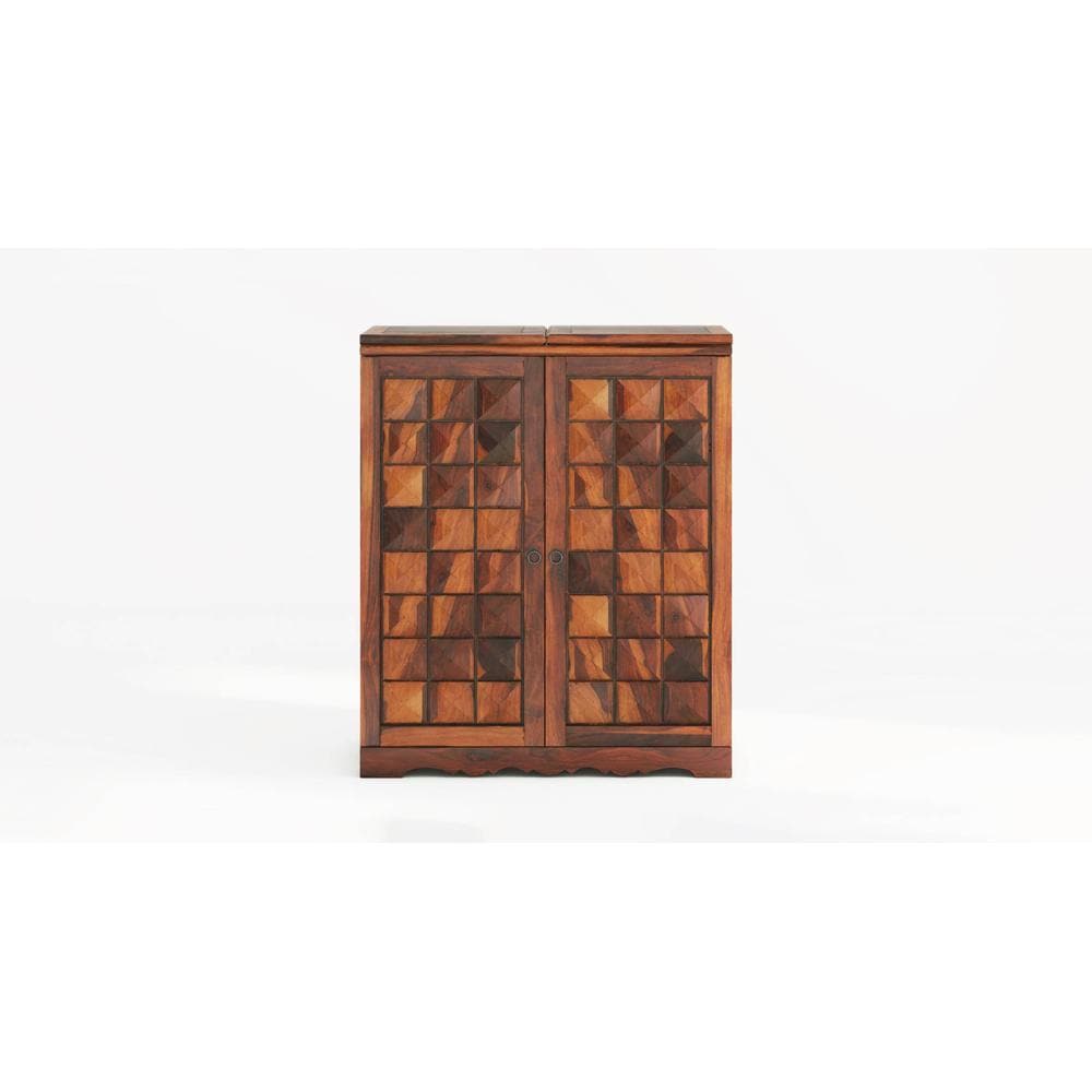 Keaton Sheesham Wood Bar Cabinet in Honey Oak Finish