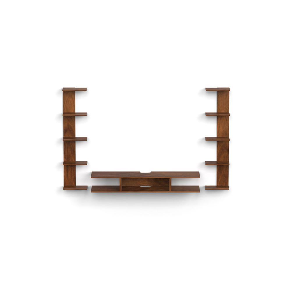 Estoye Engineering Wood Wall Mount TV Entertainment Unit Set Top Box Stand/TV Cabinet with Shelves for Books & Decor Display Unit Bed Living Room Upto 42 Inches (Brown Maple)