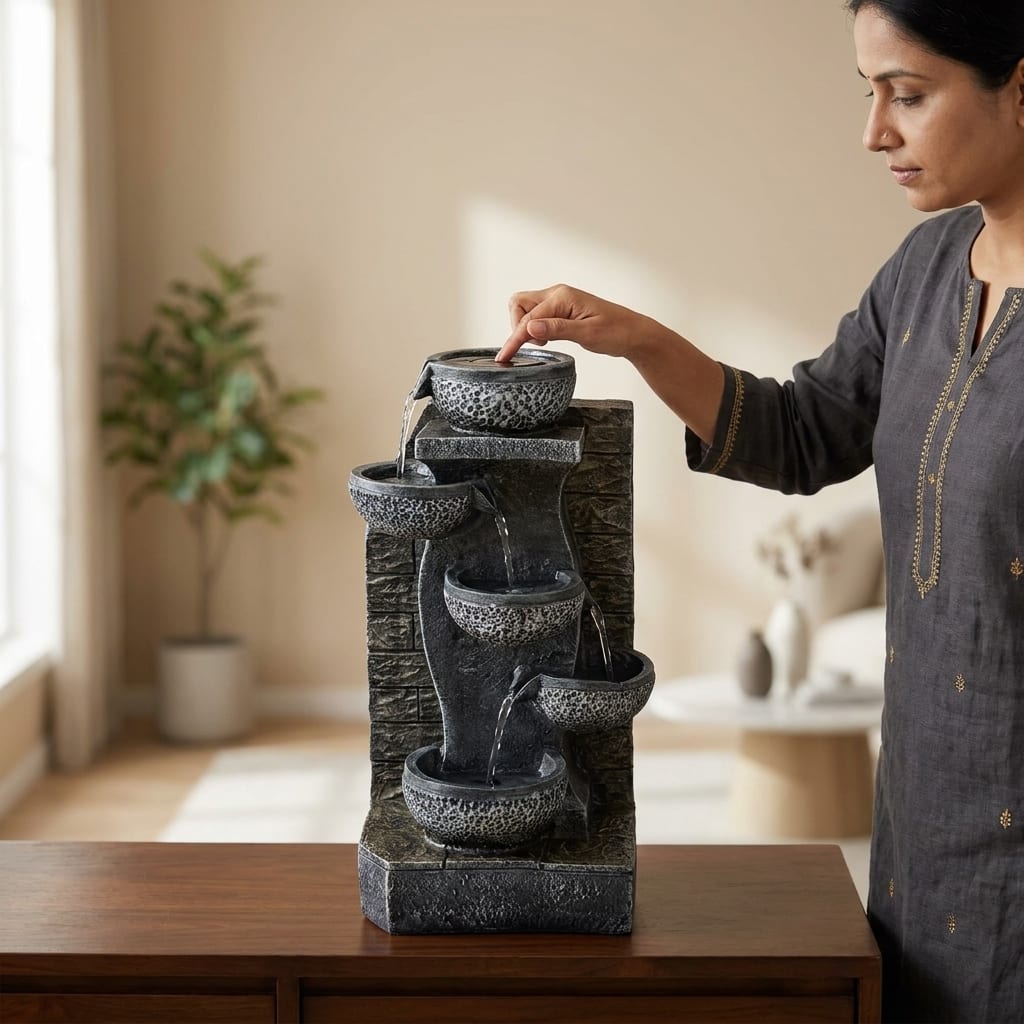 Water Fountain Zen Harmony Cascading Water Fountain in Multicolor Colour - Vedas