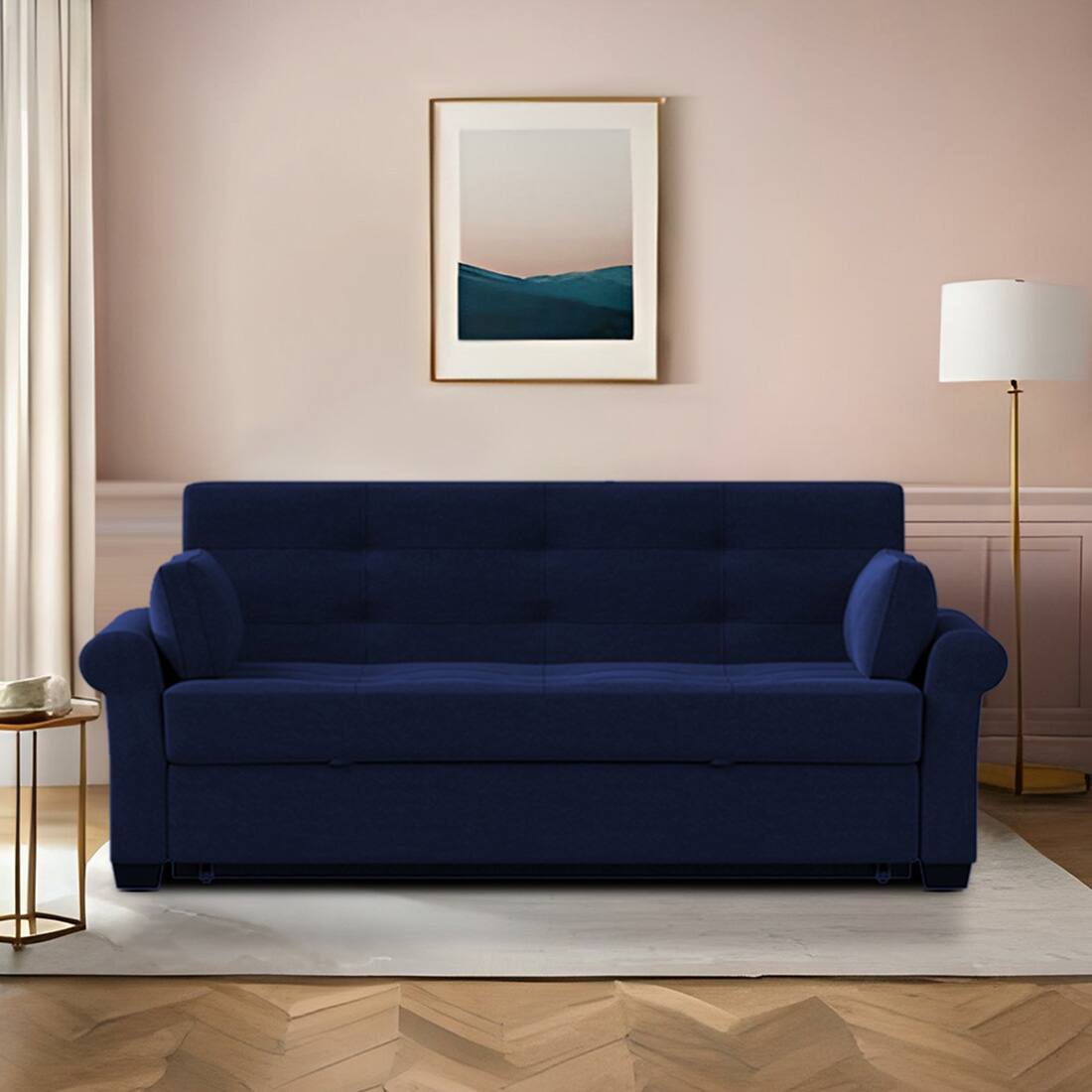 Serta 3 Seater Pull Out Sofa cum Bed  in Navy Blue Colour - Home Lifestylez