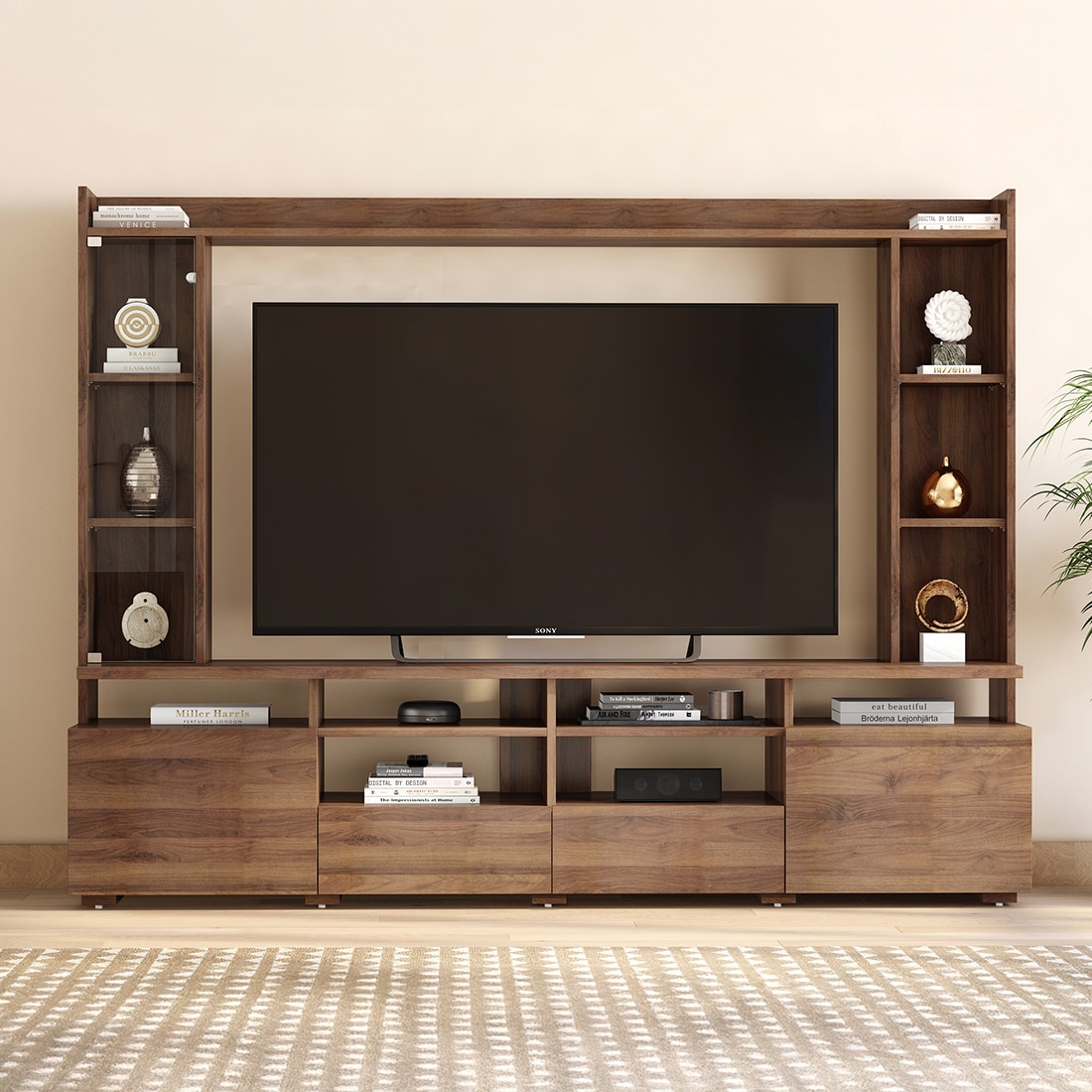 Celestin Engineered Wood Free Standing XL TV Unit in Classic Walnut