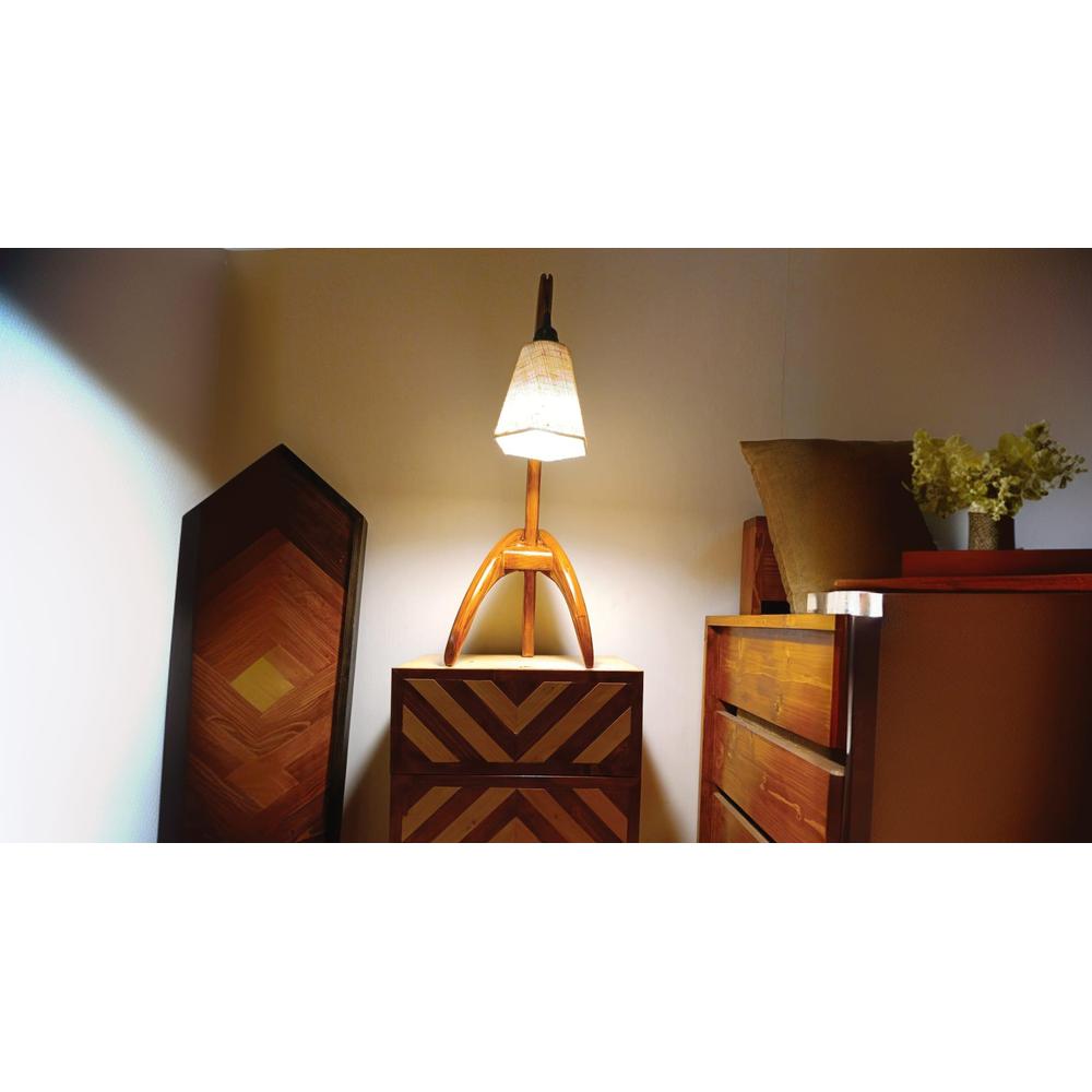 Species Brown Wooden Table Lamp with White Jute Lampshade