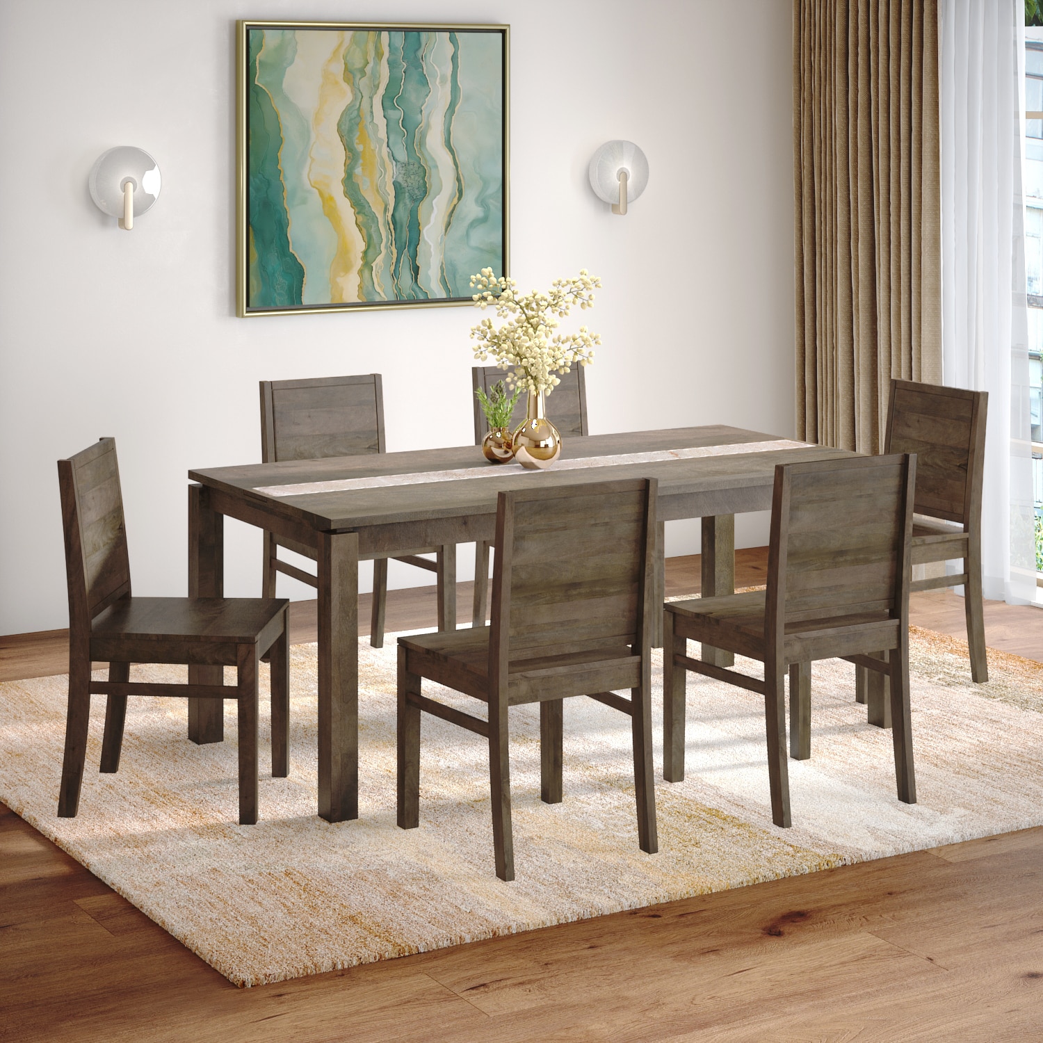 Atlas Crest Storage Solid Wood 6 Seater Dining Table With 6 Atlas Wooden Seat Dining Chairs (Finish : Danish Walnut, Chair Colour : Walnut)