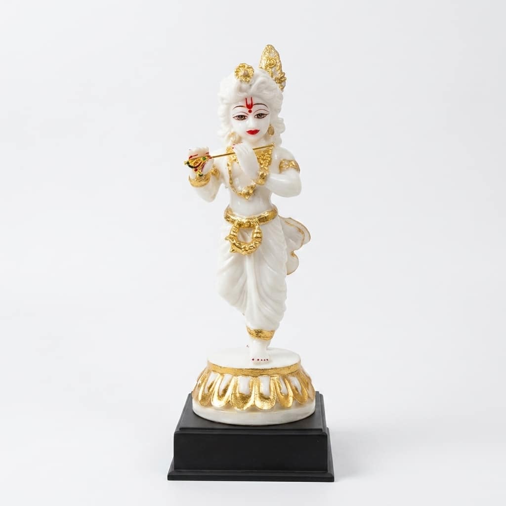 Devotional Murli Manohar Krishna Statue in White Colour - Vedas