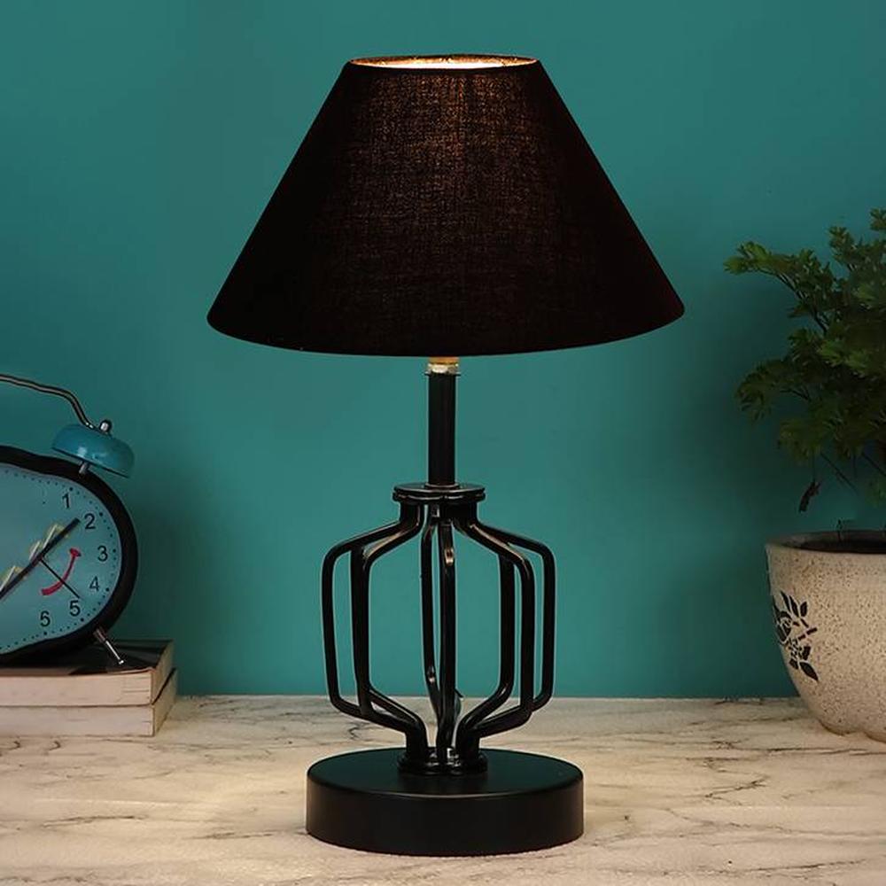 Alessandra Black cotton Table lamp with Iron Base