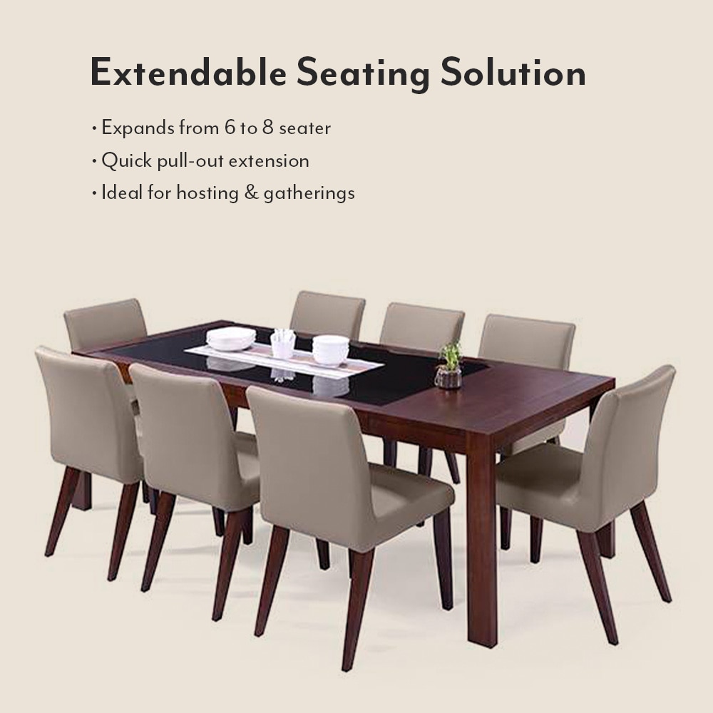 Vanalen 6-To-8 Extendable Persica 8 Seater Dining Table Set Colour Beige Finish Dark Walnut