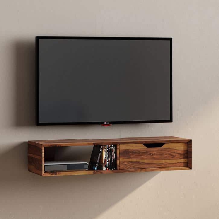 Sawyer Solid Wood Wall Mounted TV Unit in Teak Finish