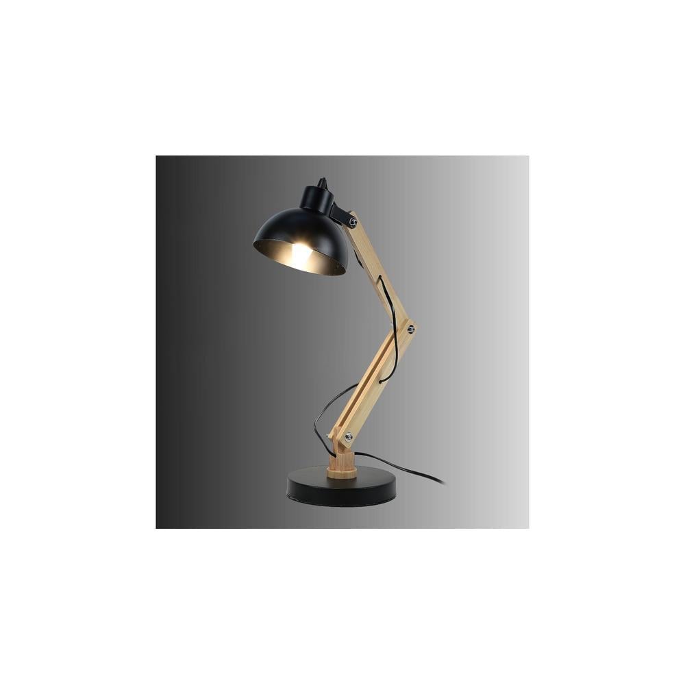 Modern Nordic Wood and Metal Study Lamp With Black Base