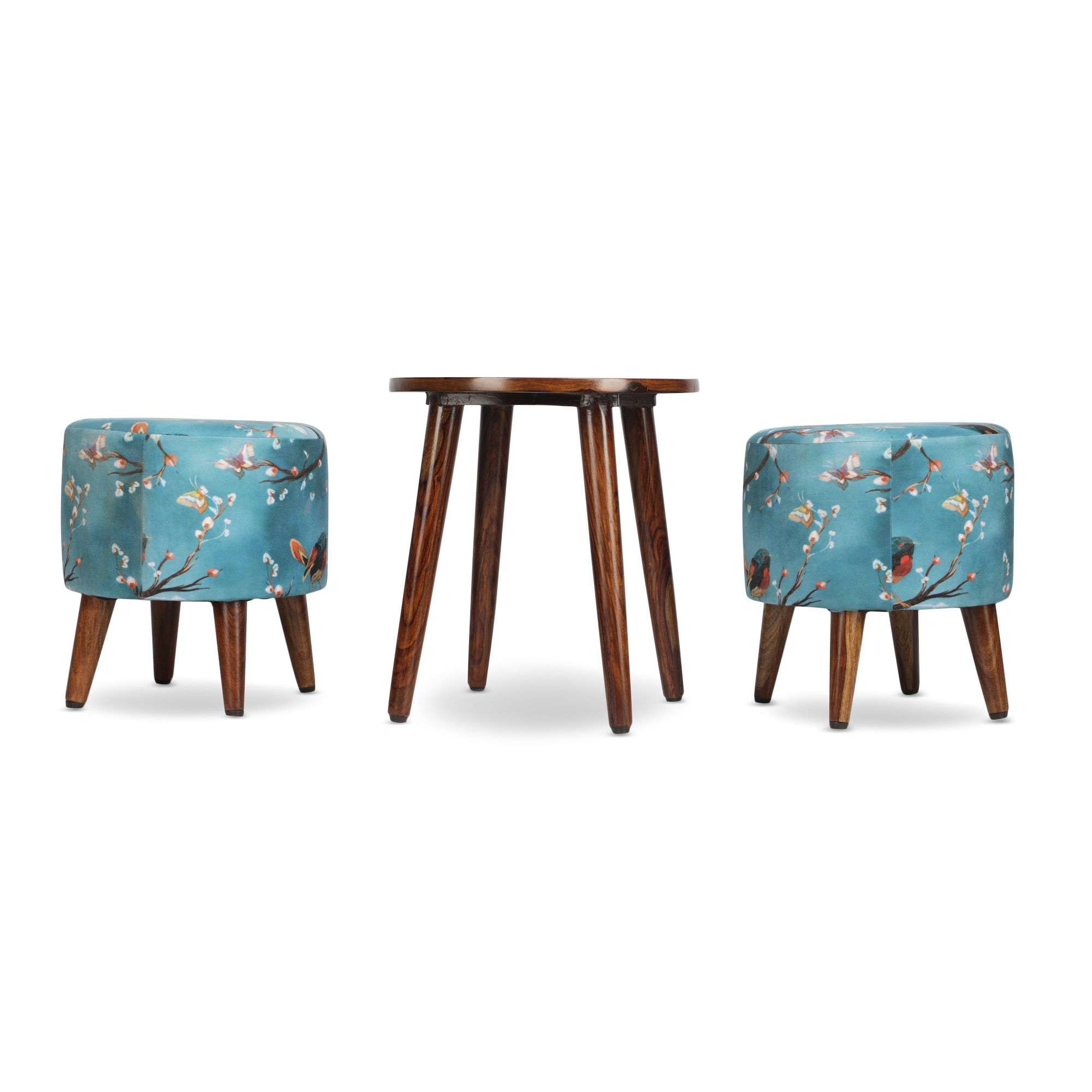 Genevra Solid Wood  Ottomon in  Blue Colour