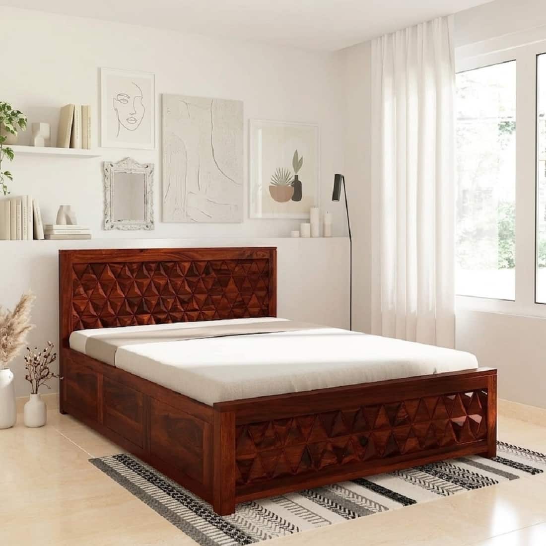 Glenmoor Box Storage Solid Wood Bed King Size in Honey Oak Finish