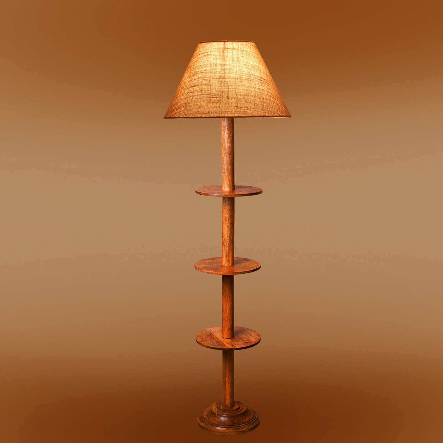 Devansh Shelf Wooden Floor Lamp